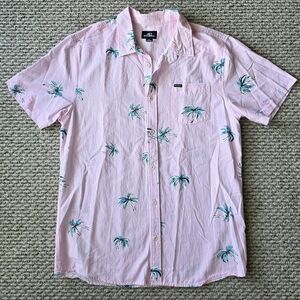 O'Neill Pink Short-Sleeve Palm Tree Print Button-Down Shirt